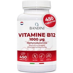 Bandini® Vitamine B12 450 Veganistisch (+ 1 jaar), Methylcobalamine 1000µg, 100% Veganistische Tabletten, voor het Immuunsysteem, Vit B Energiestofwisseling, Fysieke en Mentale Vermoeidheid
