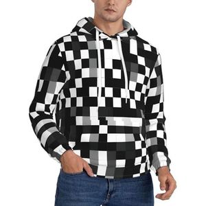OAZCVBNN Zwart Wit Formule Geruit Patroon Print Unisex Fashion Hooded Pullover Casual Wear Voor Outdoor Activiteiten En Camping, Zwart, XS