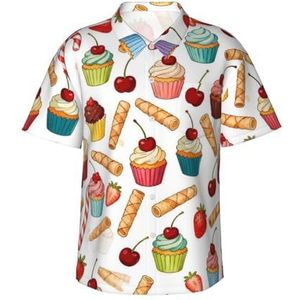 Hawaiihemd voor heren, strand, korte mouwen, button-down-shirt, zomer, strand, tops met zak, S-3XL, Cupcakes Vruchten Schattig, S