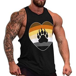 LGBT Bear Pride Heart Tanktop voor heren, grafische mouwloze bodybuilding-T-shirts, casual strand-T-shirt, grappig sportschool-spierweefsel