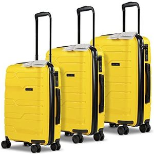 ABANTERA - Set van 3 Trolley koffers - Bevat een kleine koffer van 20"", een middelgrote koffer van 24"" en een grote koffer van 28"" - Lichtgewicht koffers met harde schaal - TSA slot - Geel kleur