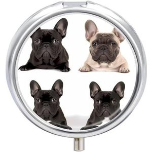Franse Bulldog kleine pillendoos 3 roosters reizen pillendoosje draagbare dagelijkse pillenorganizer met anti-mengend ontwerp gemakkelijk op te halen medicijnen voor medicijnen, vitamine, supplementen