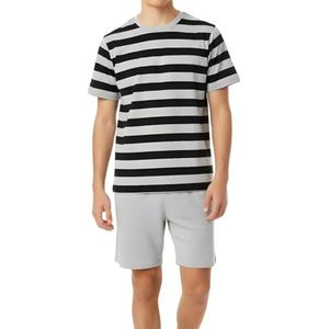 Korte jongenspyjama, zachte single-jersey van 100% katoen en broek in bermudavorm, Grijs melange_gestreept, 176