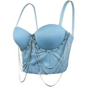 LoprNsdgt Dames Kwastje Ketting Afneembare Schouderband Camisole Uitgaans Crop Corset Tops,Blauw,L