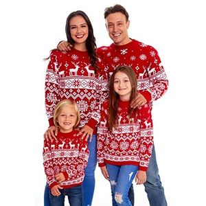 SAANS247 Kerst Jumper Familie Bijpassende Rode Fairisle Nordic Unisex Kids Dames Xmas Knit Trui Nieuwigheid Trui Set, Nordic Red Volwassenen, 3XL