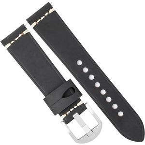 yeziu Design Retro Top Leather Watch Strap For Huawei Watch 3 46mm Mens Watch Band Bracelet(Color:Black-Silver Buckle,Size:24mm)