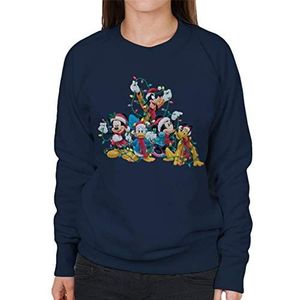 Disney Mickey Mouse & Co Christmas Lights Sweatshirt voor dames, Donkerblauw, L