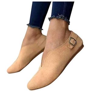 GeRRiT Zwarte enkele schoenen Puntschoen Zomerflock Casual instappers Platte damesschoenen Casual wandelschoenen for dames Wollen casual schoenen Dames Zwarte enkele schoenen (Color : Khaki, Size :