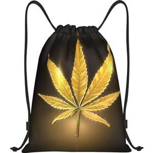 Iguatu Zonnebloem Amerikaanse vlag lichtgewicht trekkoord tas, spatwaterdicht, geschikt voor fitness, yoga, reizen, Gouden Cannabis, S