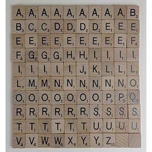 Flyingstart Volledige set houten lettertegels - 100 vervangende tegels past Scrabble spel
