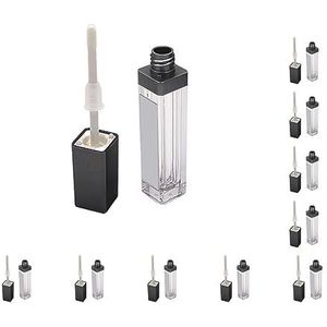 10 Set van 7ml Lege Lip Gloss Buizen Lip Container w/Spiegel & LED Licht Transparant+Zwart, Transparant Zwart