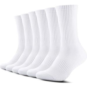 TUUHAW Tennissokken heren dames (6 paar) sportsokken gevoerde loopsokken zwart wit grijs, 6x wit, 39-42 EU