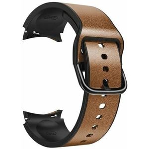 By Qubix - 2 in 1 siliconen/leren bandje - Bruin - Compatible met Samsung Galaxy watch 7-40mm & 44mm - compatible samsung bandjes - Bandbreedte: