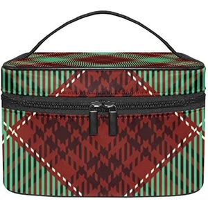 Make-up Organizer Bag, Reizen Make-up Tas Organizer Case Draagbare Cosmetische Tas voor Vrouwen en Meisjes Toiletartikelen Groen Rood Zwart Lijn Plaid Check, Meerkleurig, 22.5x15x13.8cm/8.9x5.9x5.4in