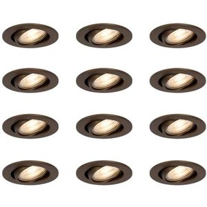 QAZQA - Set van 12 moderne inbouwspots donker brons kantelbaar - Cisco | Woonkamer | Slaapkamer | Keuken - Aluminium Rond - GU10 Geschikt voor LED - Max. 12 x 35 Watt