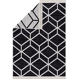Pasha Home Tapijtloper 160 x 230 cm Bern / Boho tapijt van katoen / tapijt voor woonkamer, slaapkamer, keuken, badkamer, kinderkamer / tapijt boho-stijl omkeerbaar / tapijtloper zwart wit