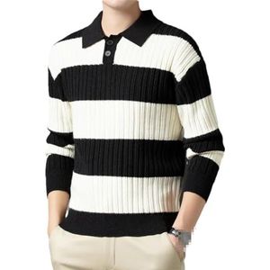 Heren Luxe Trui Trui Mode Dikke Warme Trui Mannen Gestreepte Casual Top Losse Trui, Zwart, L