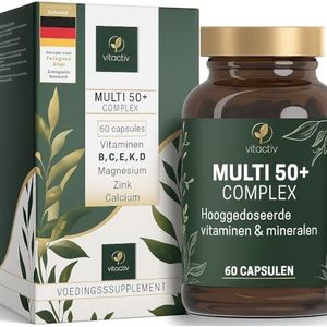 VITACTIV Multi 50 Plus Multivitamine Complex Mensen vanaf 50 jaar, vitaminen, mineralen, sporenelementen, vitamine B, C, E, K, D, magnesium, calcium, zink, hoge dosering, hormonenvrij, zonder jodium -