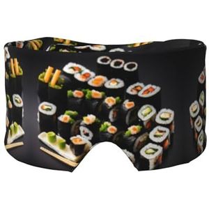 Japanse Sushi Zwarte Print Slaapmasker voor Mannen Vrouwen, Zachte Oogbedekking, Geluiddichte Slaap Oorkap Hoofdband voor Reizen, Nap