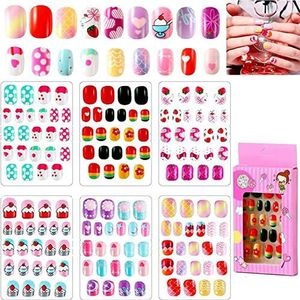 144 Stuks Kinderen, Volledige Cover Kinderen Valse Nagels Korte Kids Sets Nep Cartoon Nagels voor Meisjes
