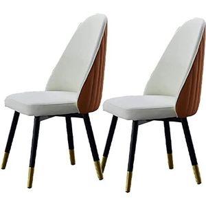 GEIRONV Modern design eetkamerstoel set van 2, houten poten keukenstoel microvezel lederen stoelen zachte gewatteerde zitting for kantoor lounge slaapkamer Eetstoelen (Color : Beige+coffee, Size : 9