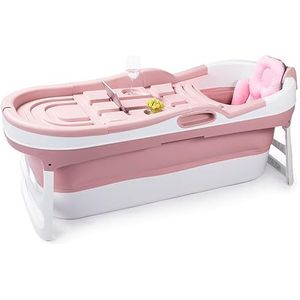 HelloBath® Opvouwbare Badkuip Voor Volwassenen - XL, 148 x 63 x 52 cm - Badkuip Met Zeepmand En Massagerollers - Opvouwbaar Ijsbad En Bubbelbad Voor Zomer En Winter (Dusky Pink)