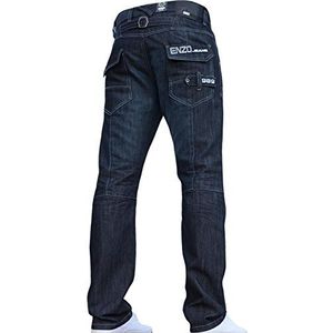 Enzo BNWT Nieuwe Heren Jeans Blauw Designer Branded Recht Gewassen Alle Taille & Maten, Bleu - Noir Délavã, 32W x 30L
