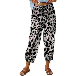 Women'S Printed Trousers Spring And Summer Leopard Print Drawstring Pants Pocket Casual Stretch Pants-Brown-Xxl