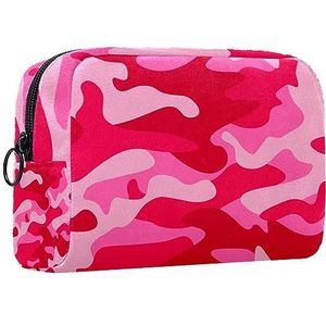 Kleine make-uptas voor dames, make-uptas, cosmetische reistas,roze rode camouflage Afdrukken