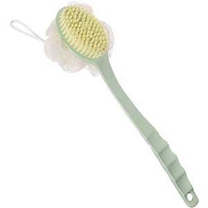 Douche Borstel Lange Handvat Spons Badbal Zachte Borstelharen Massage Exfoliërende Terug Scrubber, Groen, Nordic Green, 2 in 1