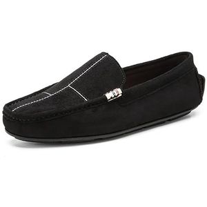 Heren Loafers Ronde Neus Suede Vamp Mocassins Rijden Loafers Platte Hak Flexibele Antislip Outdoor Klassieke Slip-ons(Color:Black,Size:44.5 EU)