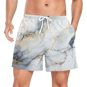 Niigeu Marmeren Graniet Koper Metallic Witte Mannen Zwembroek Shorts Sneldrogend met Zakken, Leuke mode, L