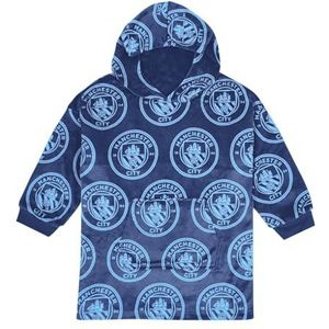MANCHESTER CITY FC omkeerbare fleece hoodie voor kinderen | jongens oversized loungejurk met capuchon | zachte fleece deken | Man City voetbalcadeau voor jongens | Eén maat past alle leeftijden 7-13