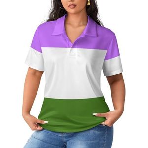 Genderqueer Pride Flag LGBT dames sportshirt korte mouwen T-shirt golfshirts tops met knopen workout blouses
