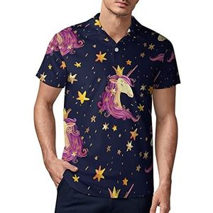 Unicorn Stars golfpoloshirt voor heren, zomer, korte mouwen, casual, sneldrogend, XL