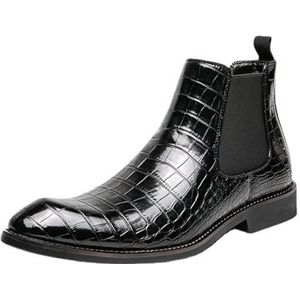 New Chelsea Boots For Men Round Toe Faux Crocodile Print Leather Wearable Non Slip On Casual Dress Boots (Color : Black, Size : EU 44)
