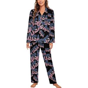 USA Woord of tekst met Amerikaanse vlag lange mouwen pyjama sets voor vrouwen klassieke nachtkleding nachtkleding zachte pyjama sets lounge sets