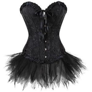 Dames lingerie en ondergoed korset tutu rok steampunk vrouwen vintage paleis jacquard jurken sexy carnaval kostuums Halloween outfits, 819Zwart-7008, 7XL