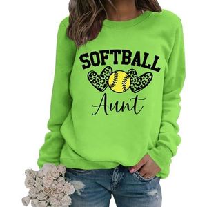 MLZHAN Softbal Tante Sweatshirts Vrouwen Leuke Luipaard Liefde Hart Baseball Print Tops Lange Mouw Harajuku Tante Gift Sweatshirt, Fluorescerend Groen, XL