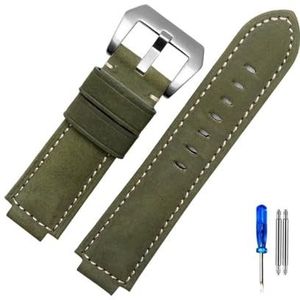 LUGEMA Echt Lederen Horlogebandje Compatibel Met Timex Horloge T2N721 T2N720 739 TW2T6300 Band 24 * 16 Mm Horlogeband Met Schroef En Gereedschap (Color : Army green silver, Size : 24-16mm)