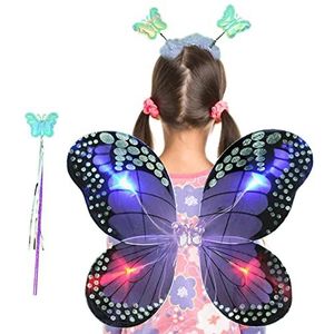 Vlindervleugels voor meisjes - Prinses vlinder aankleden | Fairy Cosplay-kostuumset met vleugels, toverstaf en hoofdband voor kinderen Vesone