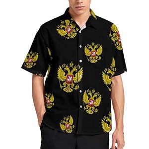 Russische Federatie Wapenschild Hawaiiaans shirt voor mannen, zomer, strand, casual, korte mouwen, button-down shirts met zak