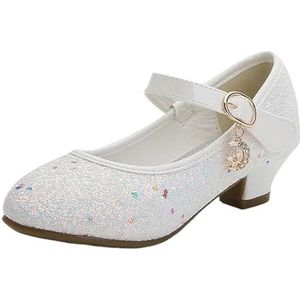 Prinsessenschoenen voor meisjes, hoge hakken voor kinderen, prinsessenschoen, kinderjurk, feestschoenen, bruiloftsschoenen, ronde neus, voor feestjes, verjaardagen, Wit, EUR 31 Insole 19.7CM