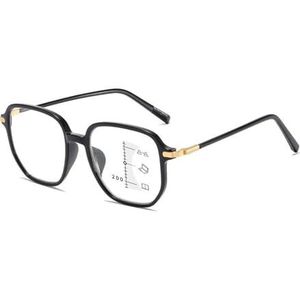 SHXSYN Modieuze progressieve multifocusleesbril, anti-blauw licht leesbril voor mensen van middelbare leeftijd en ouderen, afstandsleesbril, Helder zwart frame, 2.00