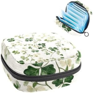 1 x maandverband, grote maandverband, organizer, herbruikbare eerste menstruatietas voor meisjes, dames, dames, 17 x 17 x 12 cm, St. Patrick's Day schattige klaver, naadloos patroon