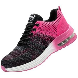 Veiligheidstrainers Stalen Neus Mannen Vrouwen Lichtgewicht Comfortabele Veiligheidsschoenen Ademend Werk Trainers met Demping Punctie Proof Veiligheidsschoenen Industriële Sneakers OMY101, roze, 5 UK