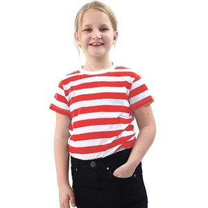 GW CLASSY OUTFIT Kinderen Jongens Meisjes Gestreept T-shirt PE School Ronde Hals Korte Mouwen Streep Shirts Boek Week Casual Tops, Rood & Wit Gestreept, 7-8 jaar