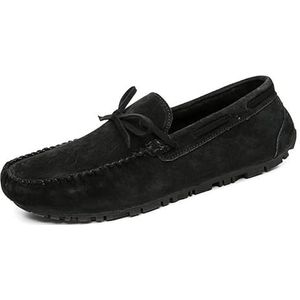 Loafers for Mannen Ronde Neus Suede Vamp Bootschoenen Mocassins Schoenen Platte Hak Comfortabele Antislip Mode Slip-On (Color : Black, Size : 42 EU)