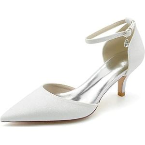 EICOFF Bridal Trouwschoenen Vrouwen Kitten Hakken Gesloten Teen Pumps Dames Enkelbandje Hoge Hakken Bruiloft Bruid Avondfeest Schoenen,Wit,36 EU
