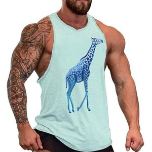 Blauwe giraffe heren tanktop grafische mouwloze bodybuilding T-shirts casual strand T-shirt grappige sportschool spier